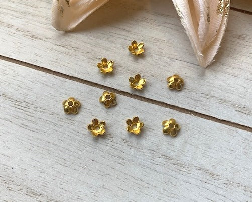 Bead Caps Scallop 5-Petal, Gold 6.5mm