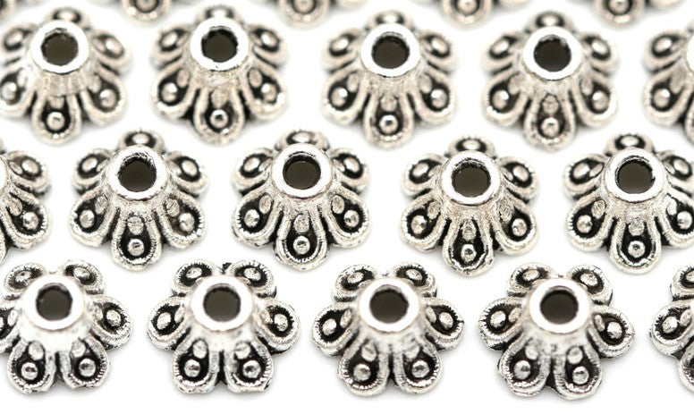 Tibetan Bell Bead Caps, Antique Silver