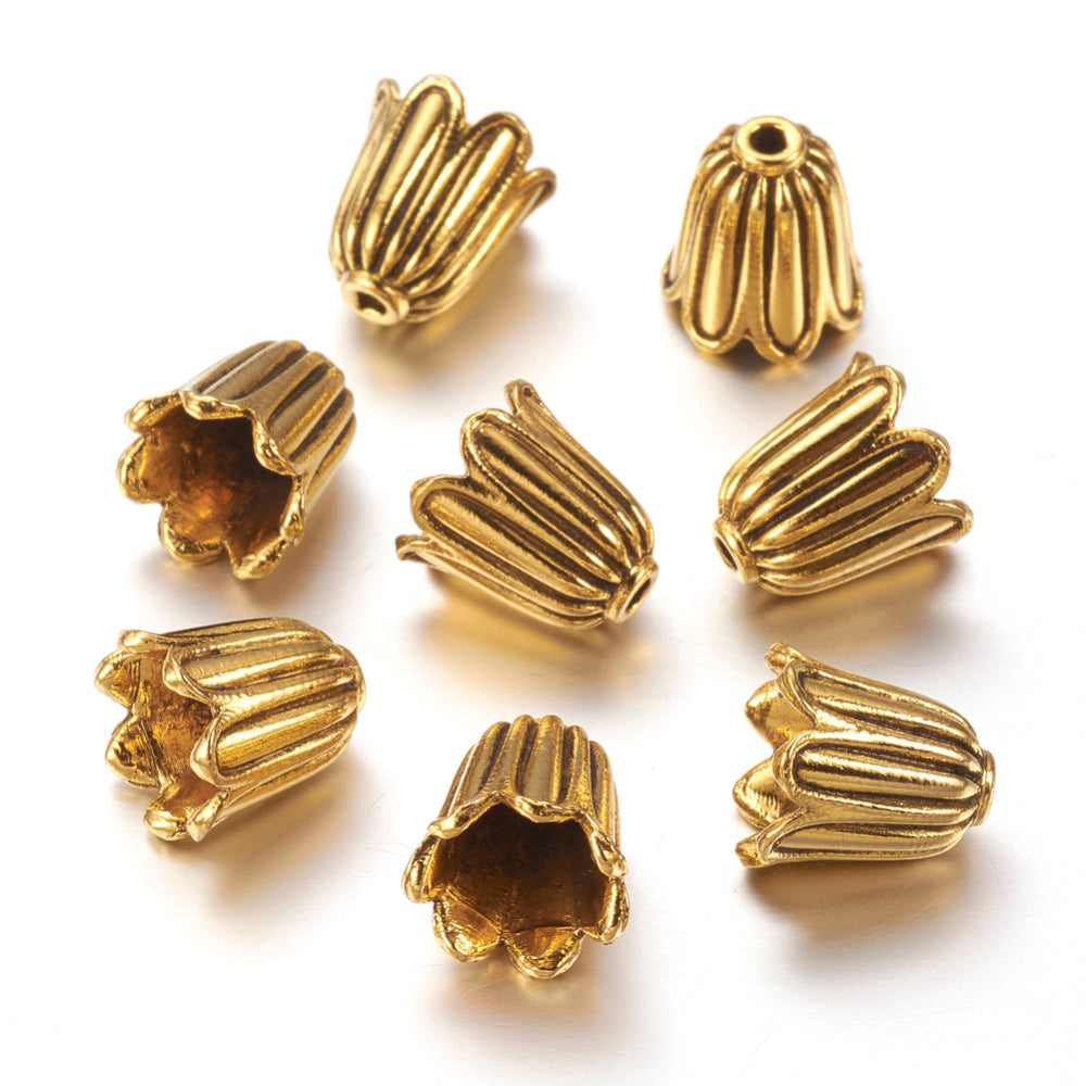 Tibetan Tulip Bead Cones, Gold