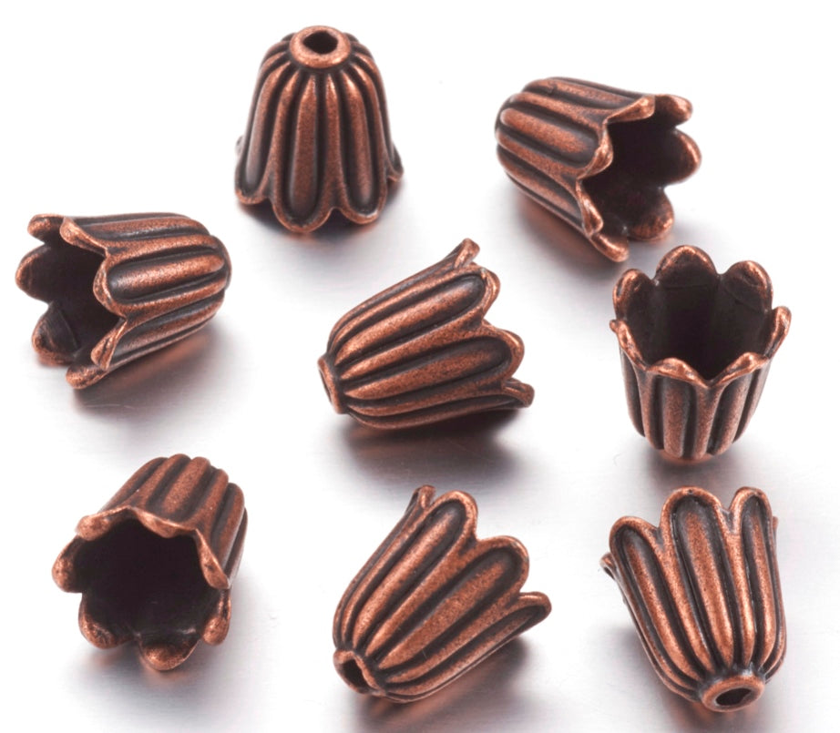 Tibetan Tulip Bead Cones, Copper