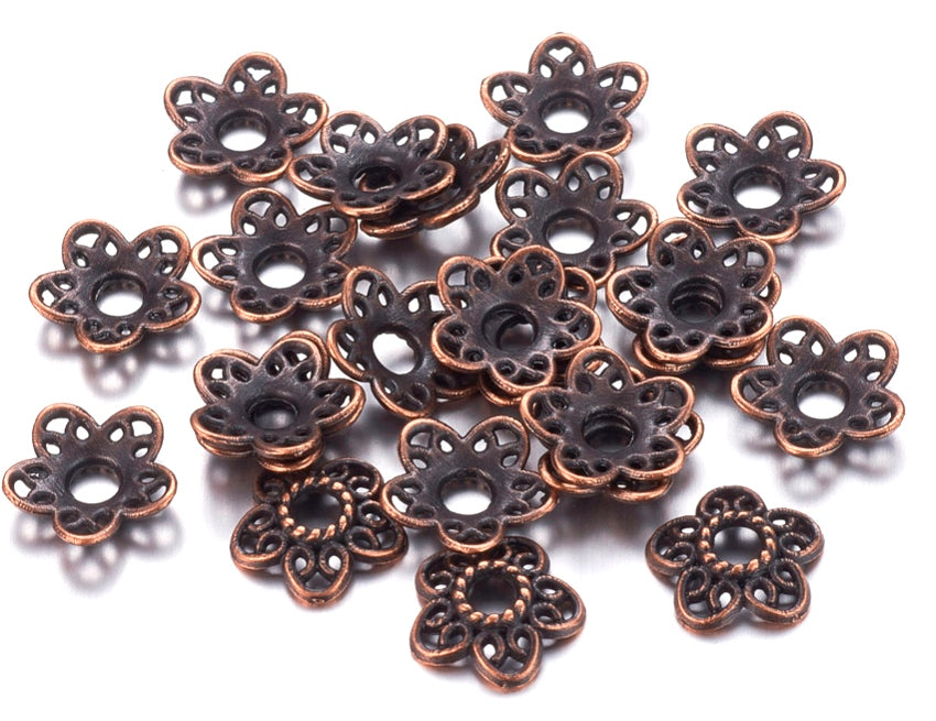 Tibetan Flower Bead Caps, Bronze
