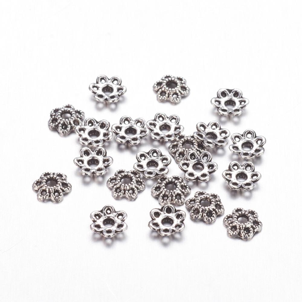 Tibetan Flower Bead Caps, Silver