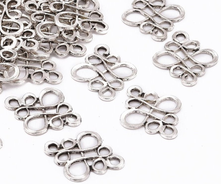 Tibetan Chinese Knot Connectors, Antique Silver