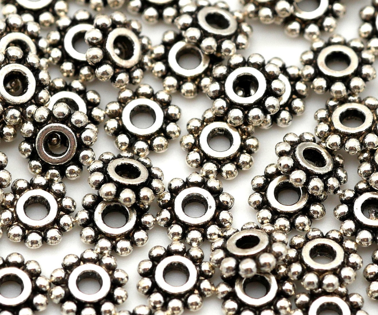 Tibetan Daisy Spacers, Silver