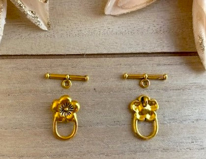 Oval Toggle Clasp Tibetan Flower, Gold 25mm