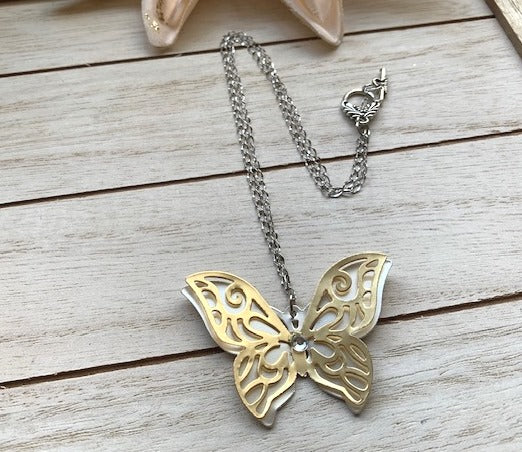 Butterfly Silver & Gold Minimalist Necklace
