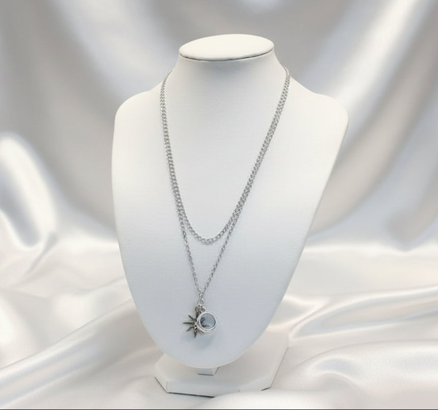 Moon and Star Double Chain Necklace