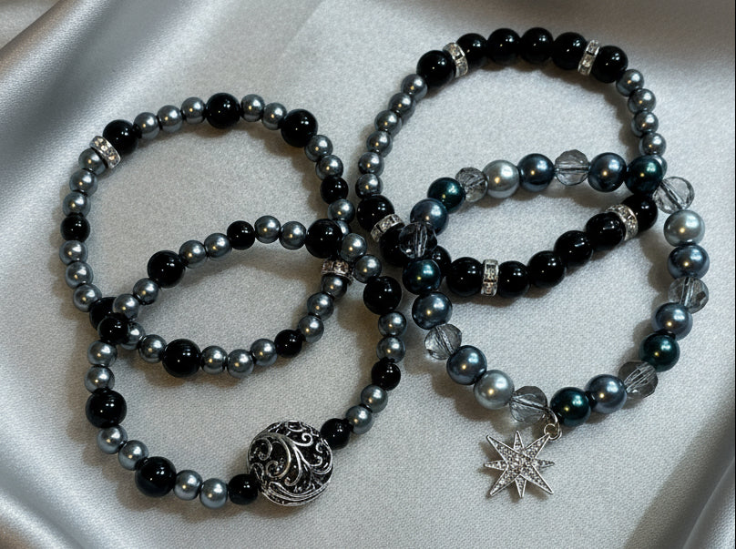 Black and Grey Stretch Bracelet Set