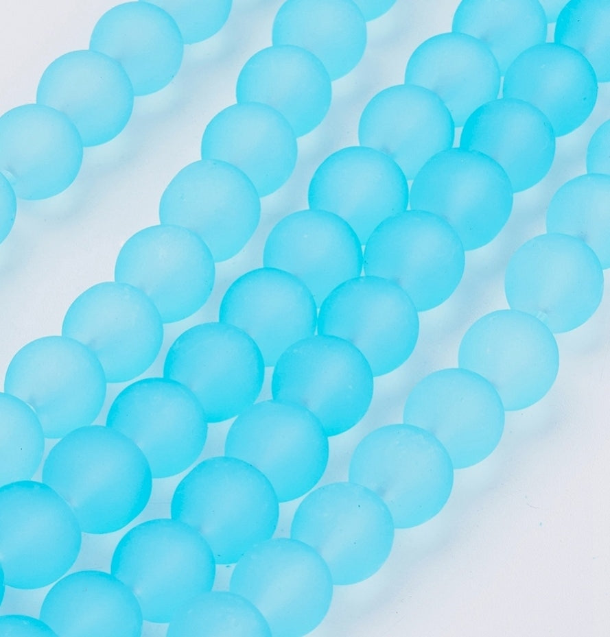 Frosted Glass Rounds, Sky Blue 8mm