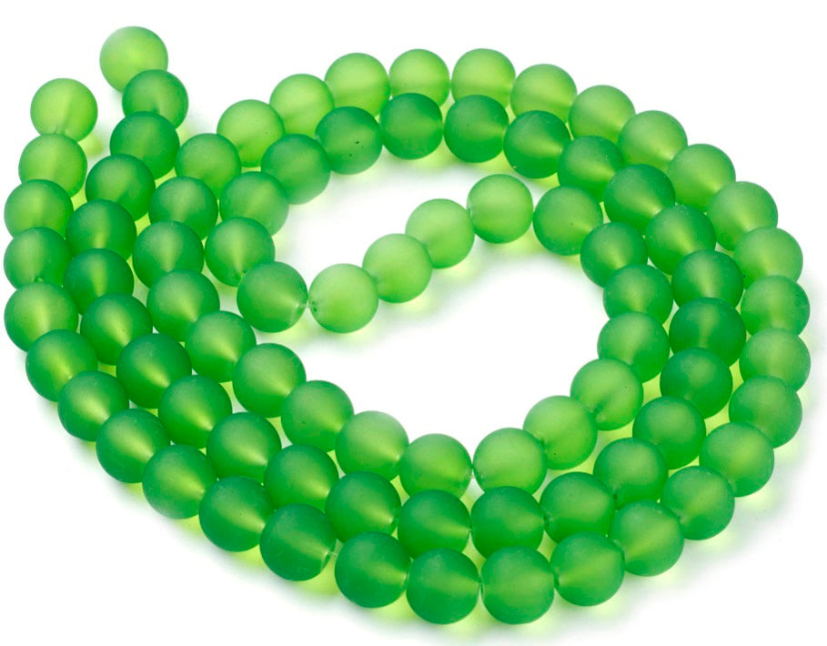 Frosted Glass Rounds, Green 6mm