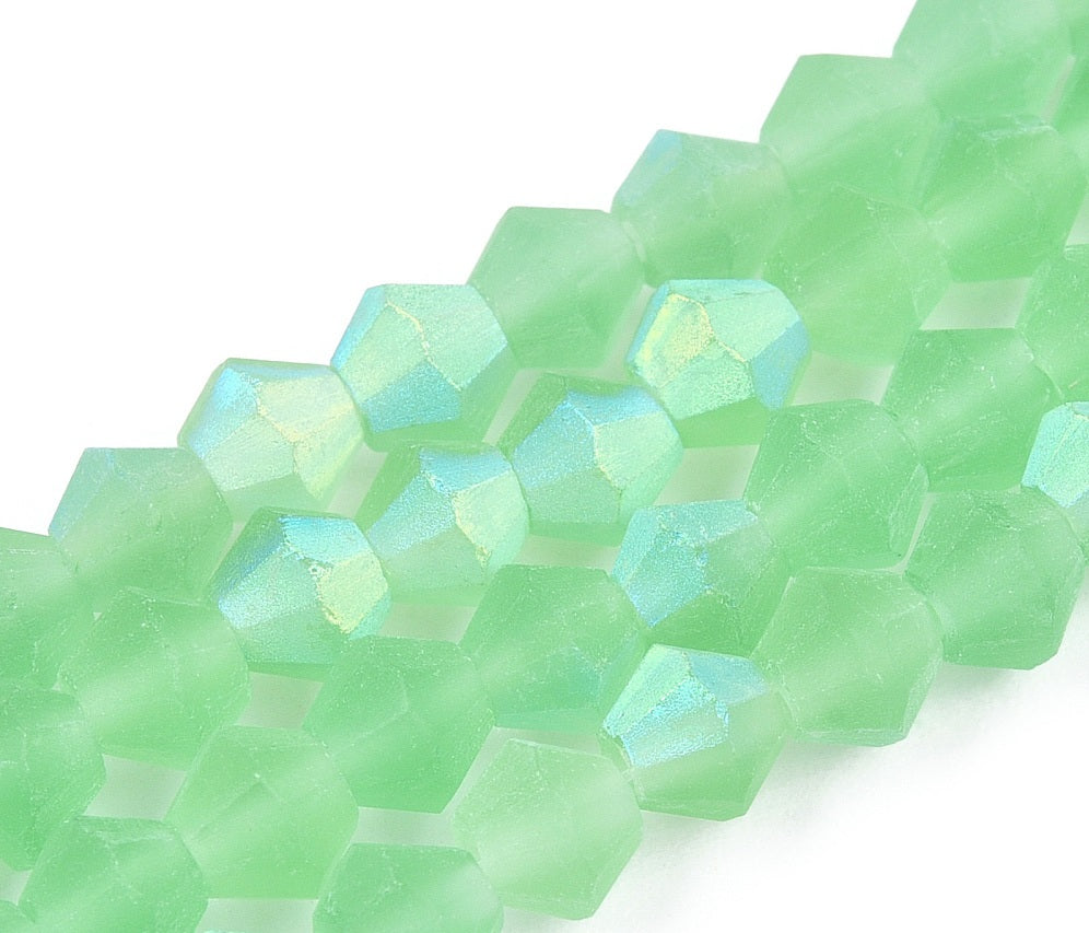 Bicone Crystals, Imitation Austrian, Pale Green Frost