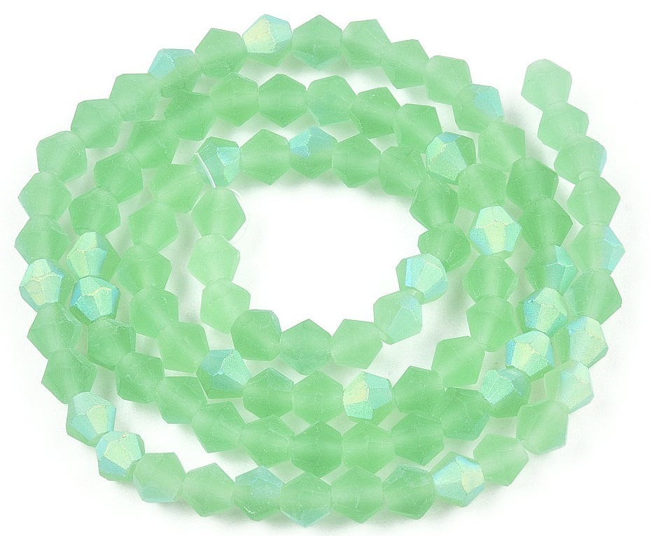 Bicone Crystals, Imitation Austrian, Pale Green Frost