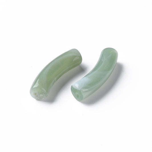 Tube Curved Beads, Dark Sea Green