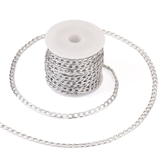 7mm Oval Curb Chain Silver by the yard