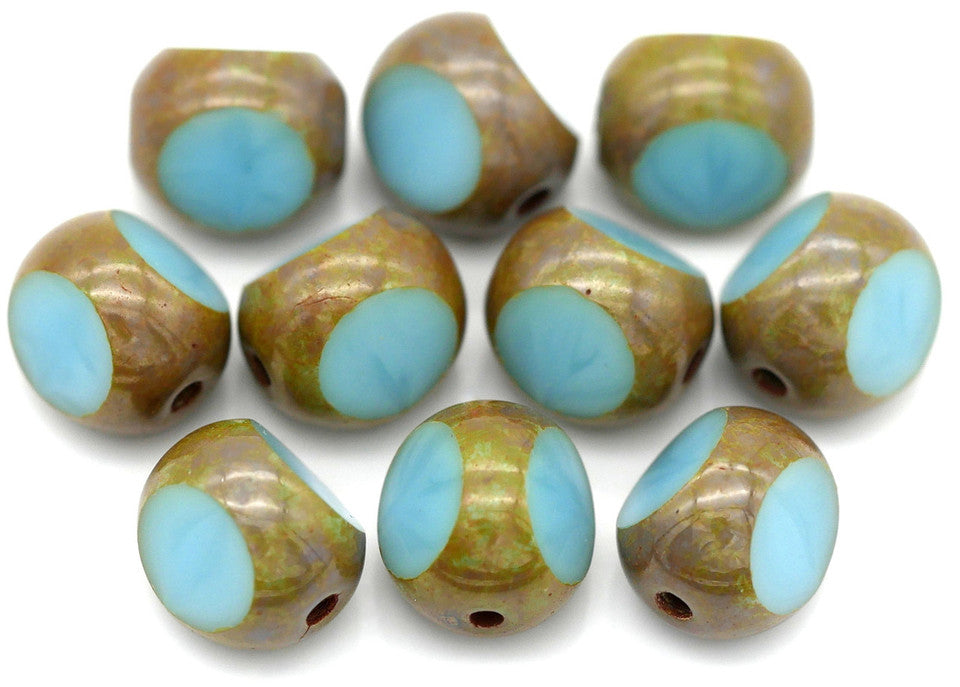 Czech Table-Cut 3-Cut Window Beads Opaque Sky Blue Picasso