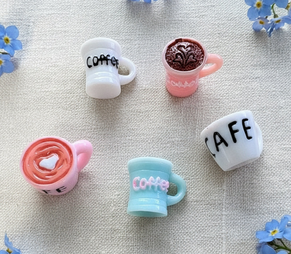 Resin Coffee/Cafe' Charms, Variety 5 Pk