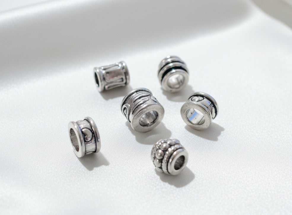 Tibetan Style Large Hole Beads, Antique Silver 5-8mm