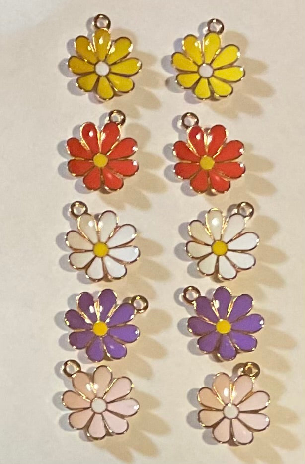 Flower Enamel Charms, 10 Pack