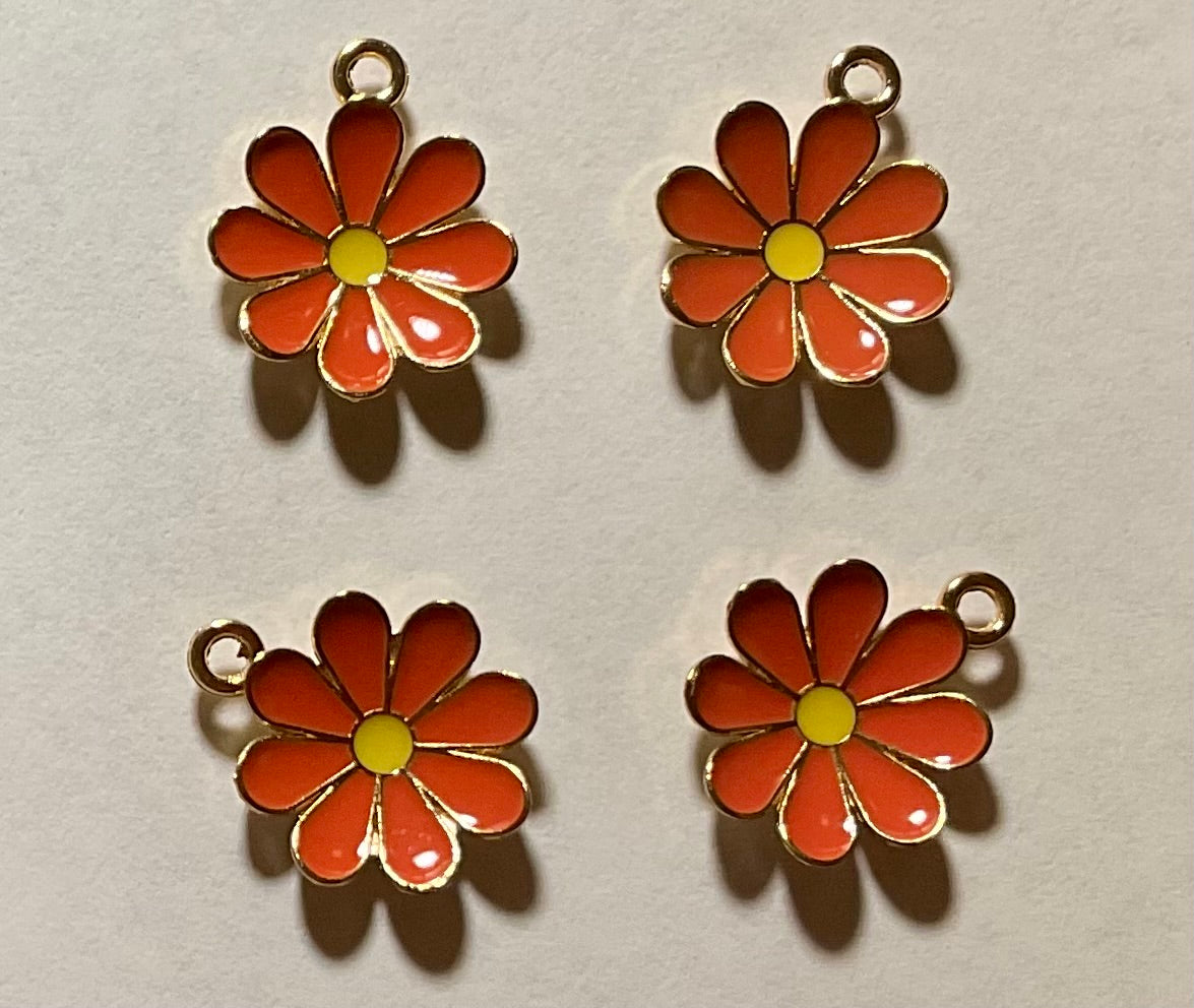 Flower Enamel Charms, Coral