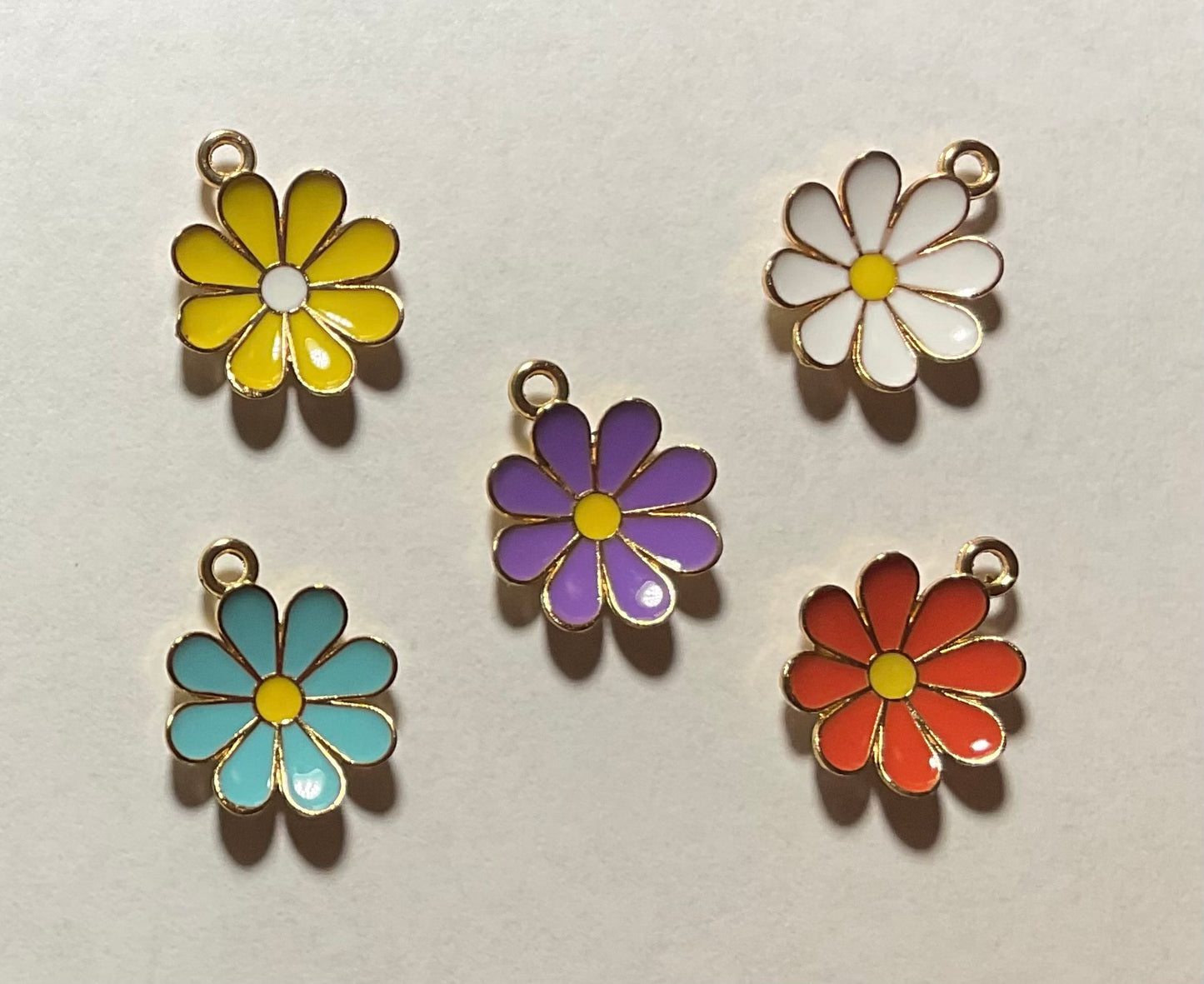 Flower Enamel Charms, 5 Pack