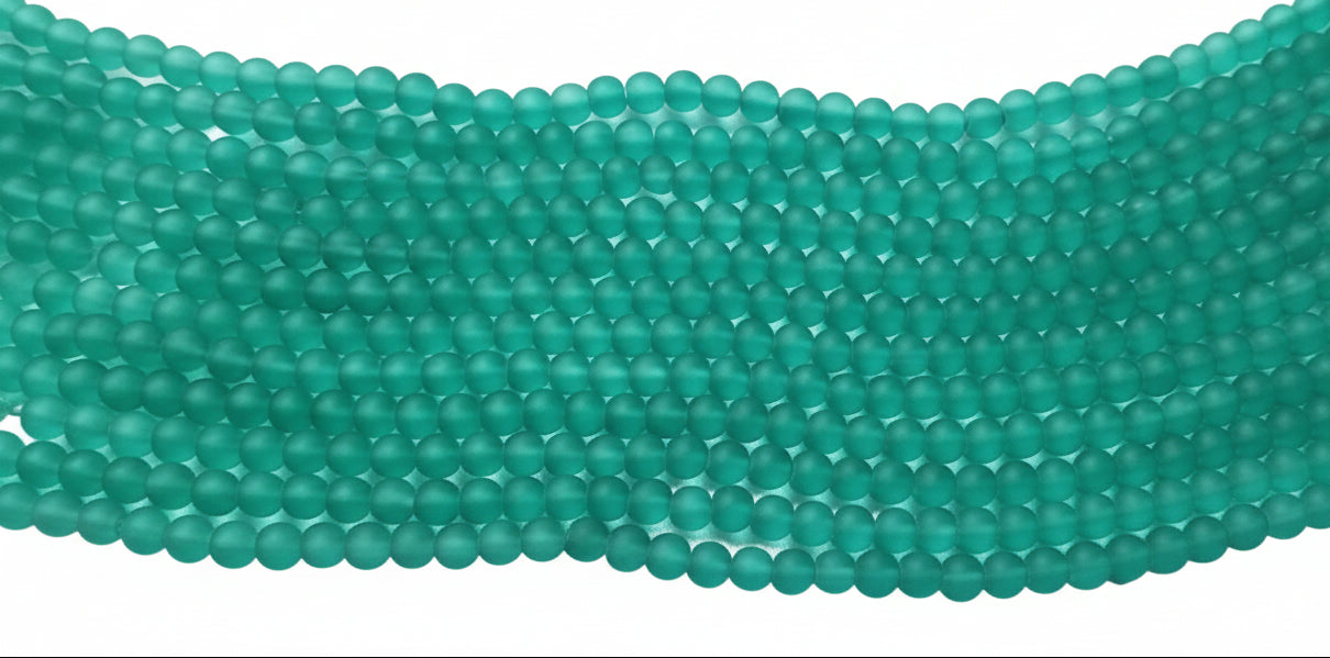 Frosted Glass Rounds Blue Green 6mm