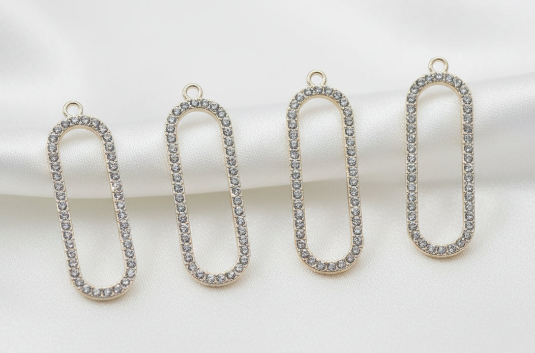 Rhinestone Studded Rectangle Pendants, Gold