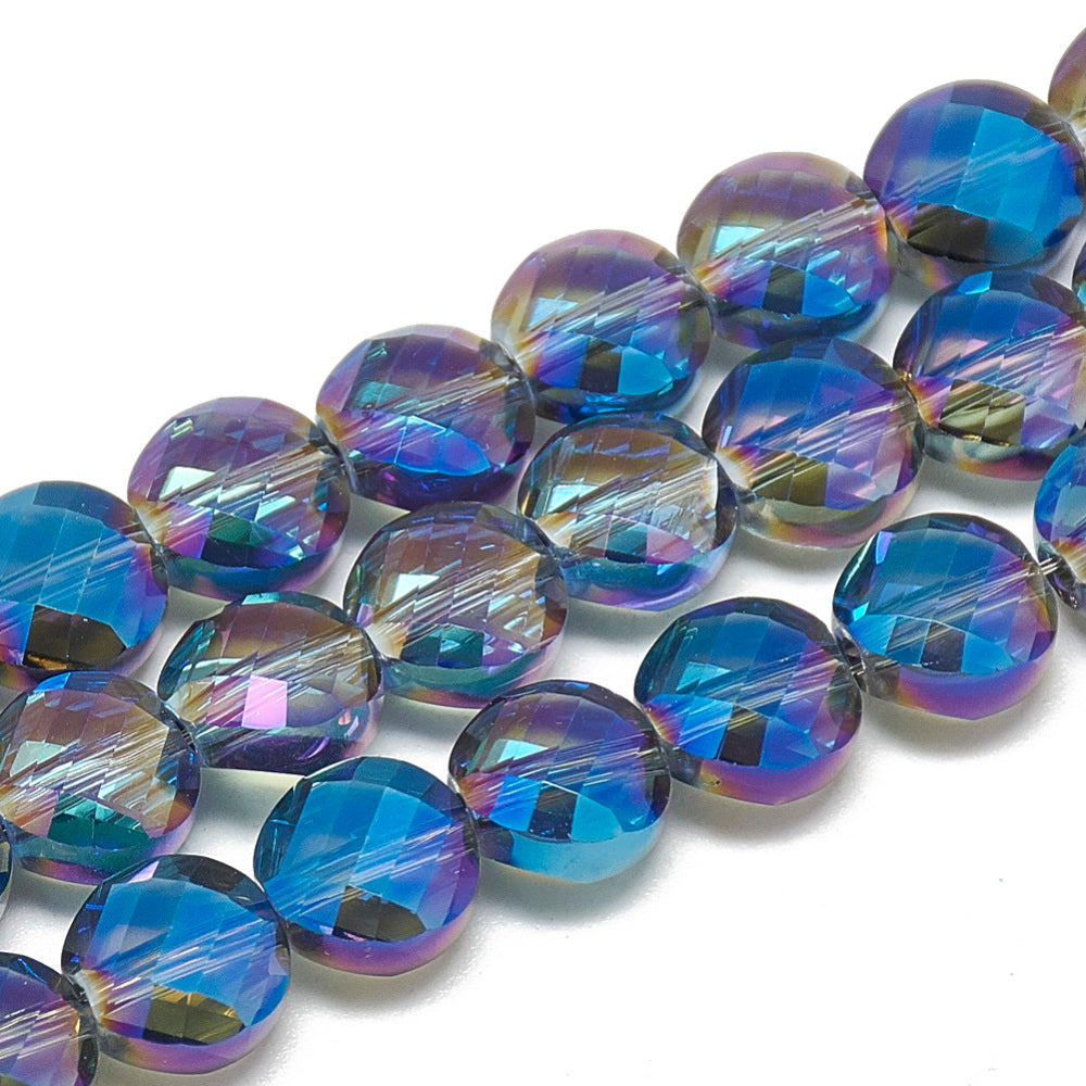 Faceted Twist Coins Royal Blue AB 8mm