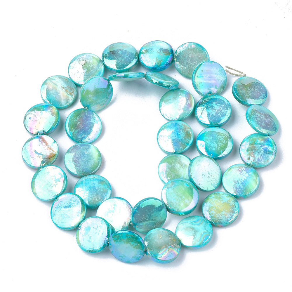 Freshwater Shell Beads Cyan 10mm