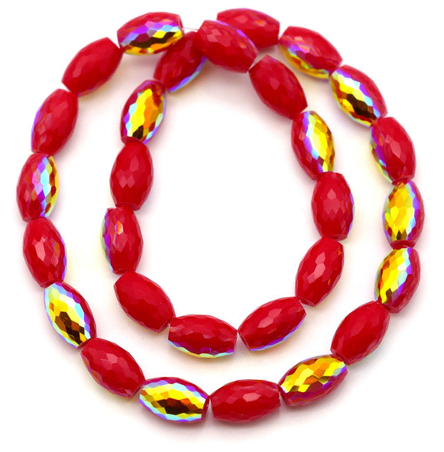 Barrel Crystals, Red/Gold 10mm