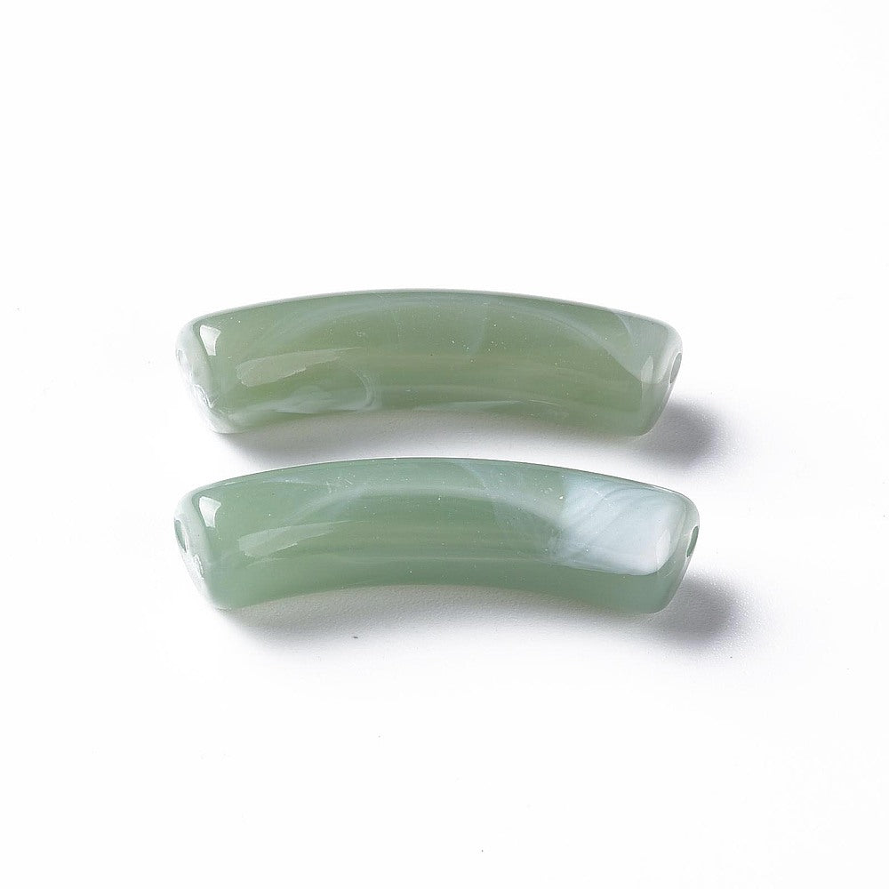 Tube Curved Beads, Dark Sea Green