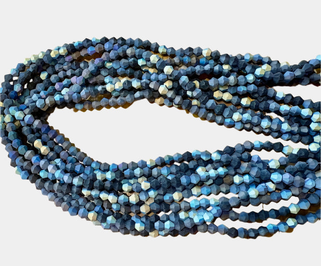Bicone Crystals, Imitation Austrian, Blue Matte AB 4mm