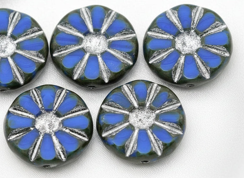 Czech Glass Table-Cut Sunflower Medium Sapphire