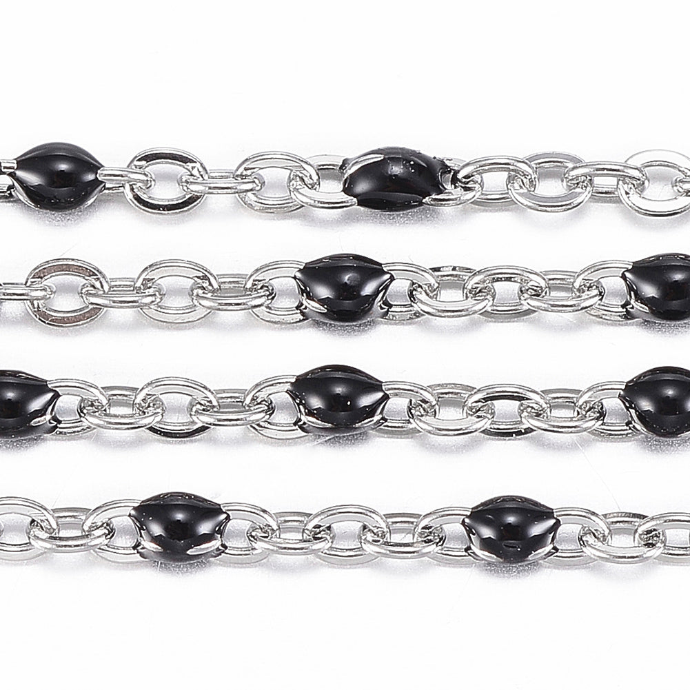Oval Cable Chain with Black Links, 304SS
