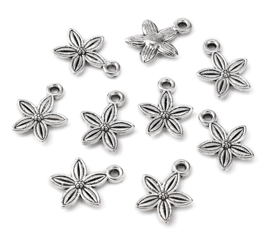 Tibetan Flower Charms, Silver