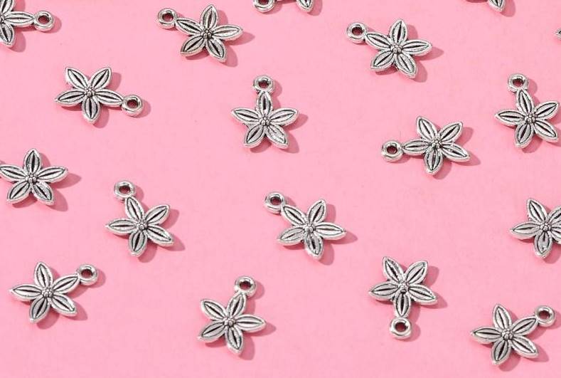 Tibetan Flower Charms, Antique Silver