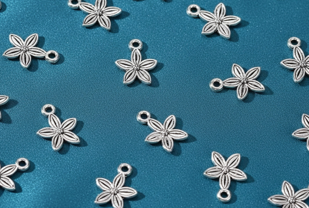 Tibetan Flower Charms, Antique Silver