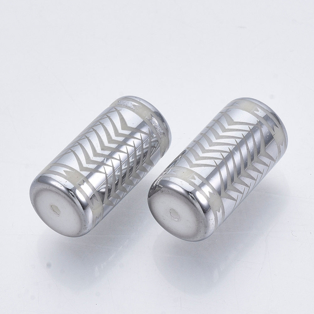 Column Beads, Silver/White Chevron