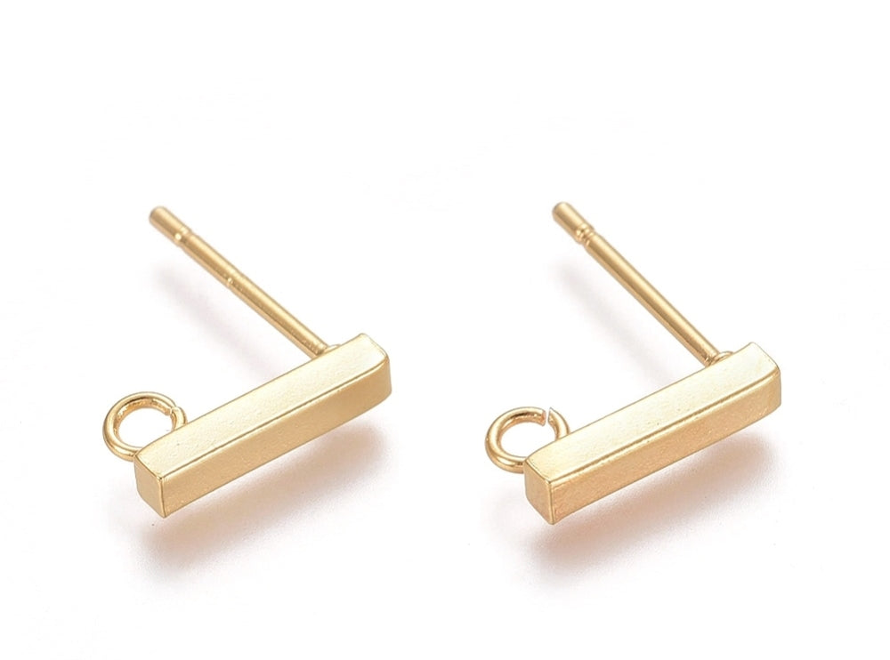 Rectangle Stud Ear Wires, 18K GP 304SS