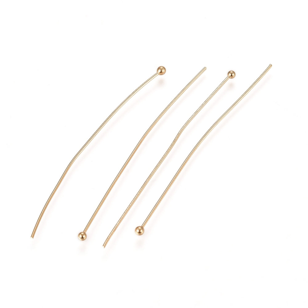 Headpins Ball end, 24k GP 50mm