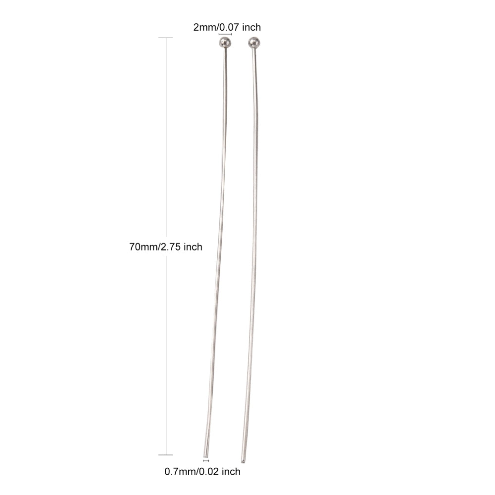 Headpins Ball end, 304SS 70mm Value Pack