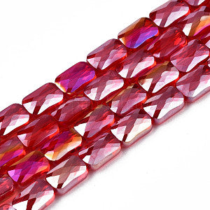 Rectangle Faceted Beads, Red AB 7mm