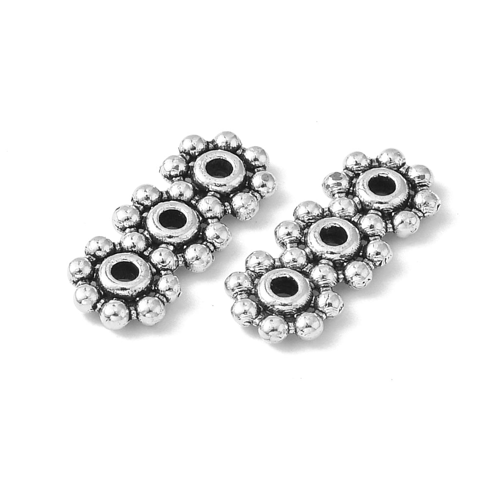Tibetan Flower Spacer Bar, Antique Silver