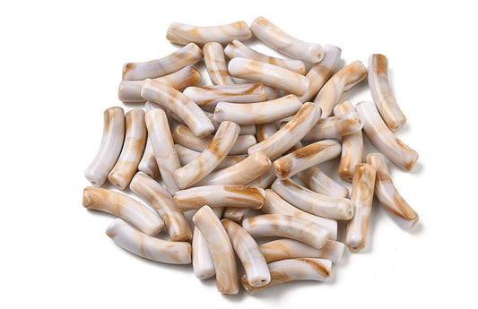 Tube Curved Beads, White Smoke