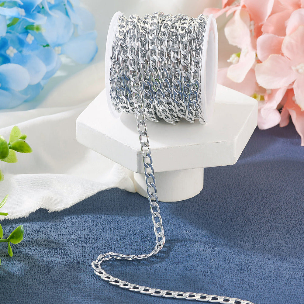 7mm Oval Curb Chain Silver by the yard