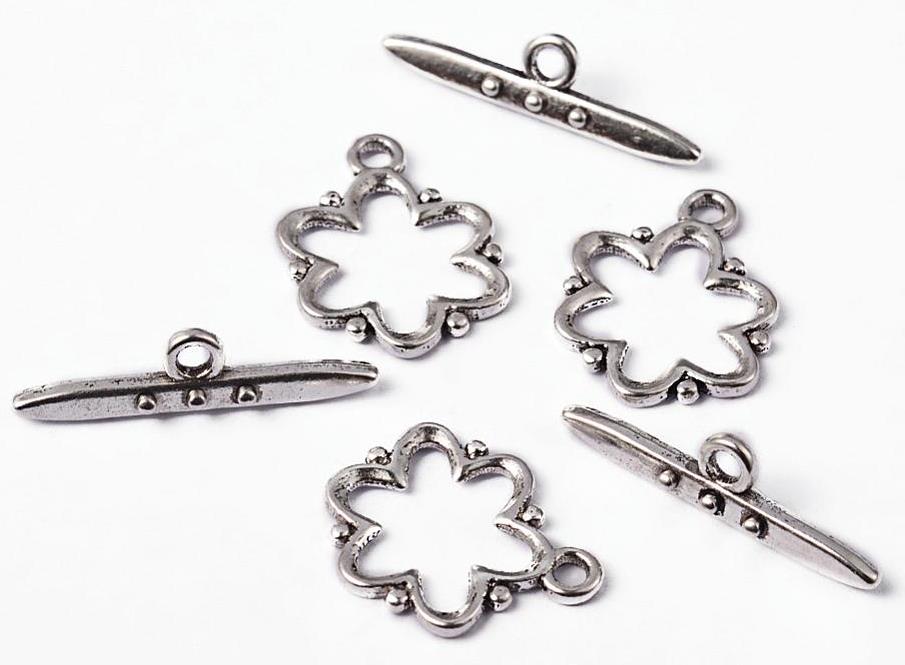 Clasp Flower Toggle Antique Silver 19mm