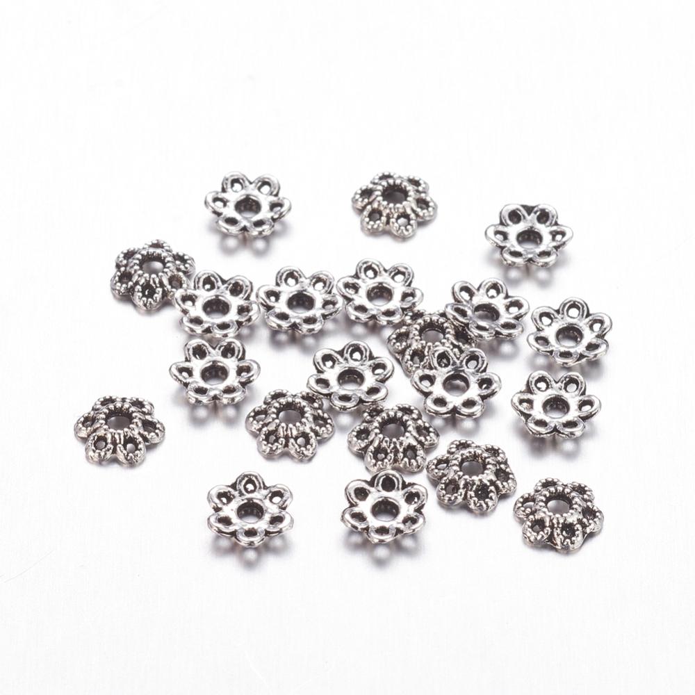 Bead Caps Tibetan Flower Antique Silver 6mm