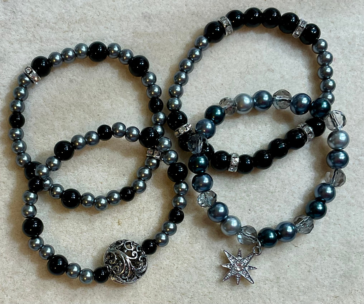 Black and Grey Stretch 4-Set Bracelets