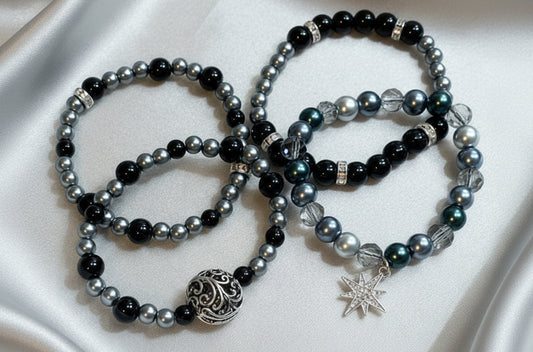 Black and Grey Stretch Bracelet Set