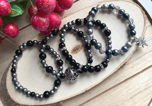 Black and Grey Stretch 4-Set Bracelets