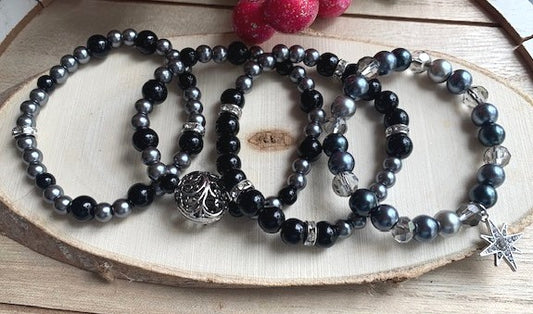 Black and Grey Stretch Bracelet Set